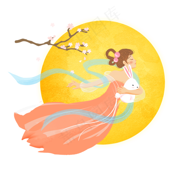 嫦娥抱兔子奔月中秋png素材(2000X2000(DPI:300))psd模版下载