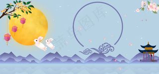 清新中秋佳节简约兔子月亮banner图