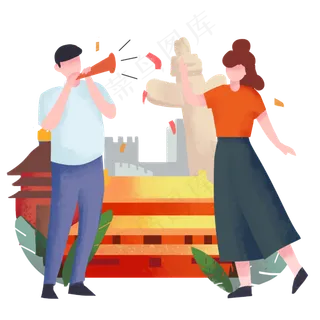 国庆节吹喇叭男孩