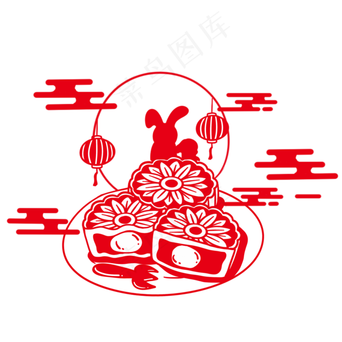 中秋节红色剪纸(3000X3000(DPI:300))psd模版下载