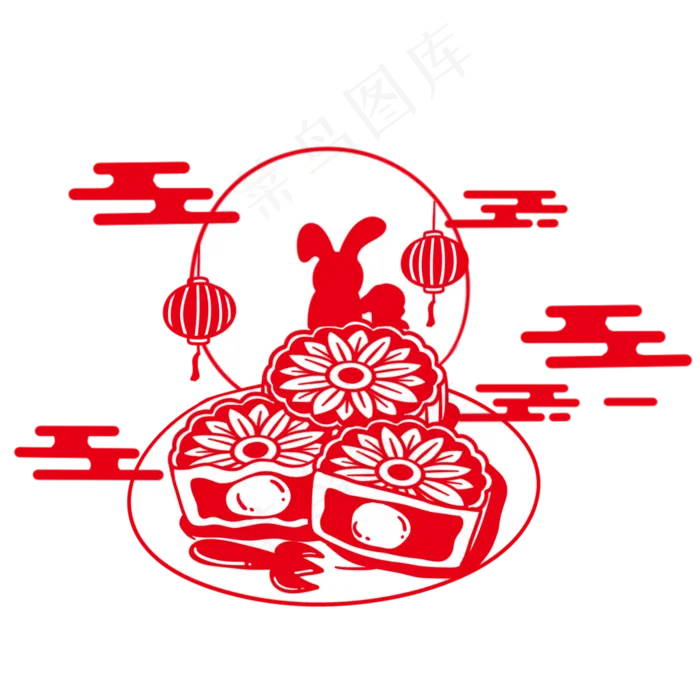中秋节红色剪纸(3000X3000(DPI:300))psd模版下载