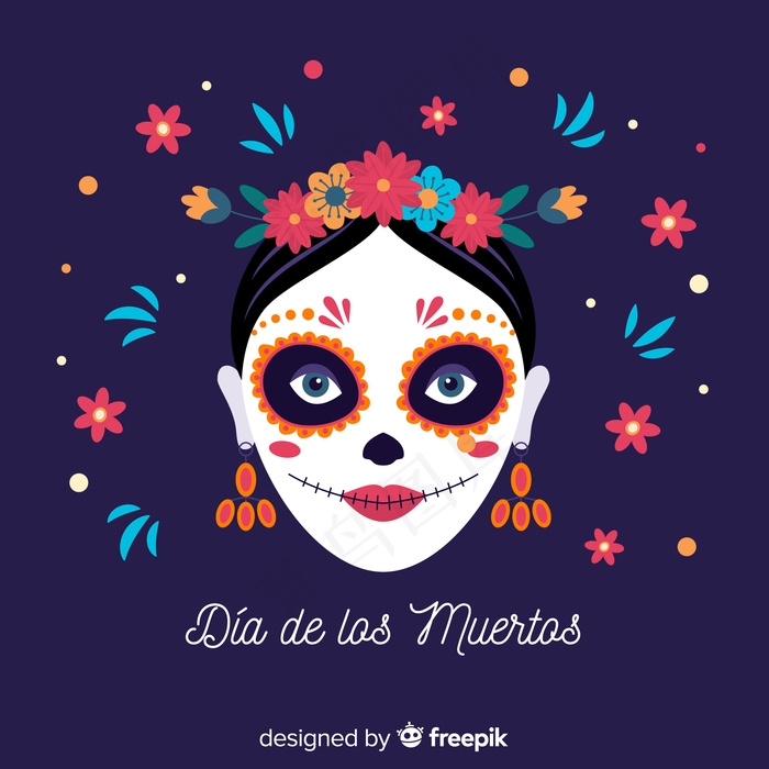 平面设计中的彩色dia de muertos背景eps,ai矢量模版下载