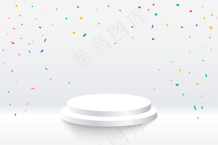 白色背景上带讲台平台的庆祝五彩纸屑eps,ai矢量模版下载