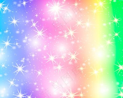 闪烁的星星彩虹背景。柔和色彩的星空。明亮的美人鱼。独角兽彩星。