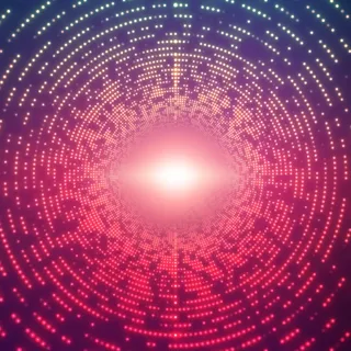 紫罗兰色背景上闪耀着闪光的无限圆形隧道