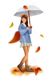 秋游红叶树和文艺女孩