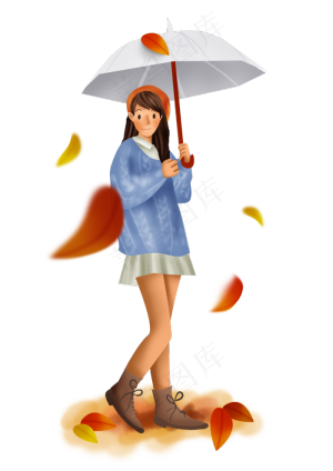 秋游红叶树和文艺女孩