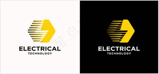 电子工业技术标志。力量标志。闪电和黑暗的背景。