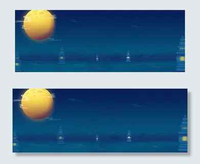 蓝色夜空手绘中秋佳节促销banner免费