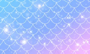 美人鱼鳞片。鱼鳞。卡瓦伊模式。水彩全息星星。彩虹背景。彩色插图。缩放打印。