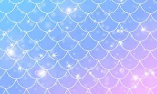 美人鱼鳞片。鱼鳞。卡瓦伊模式。水彩全息星星。彩虹背景。彩色插图。缩放打印。