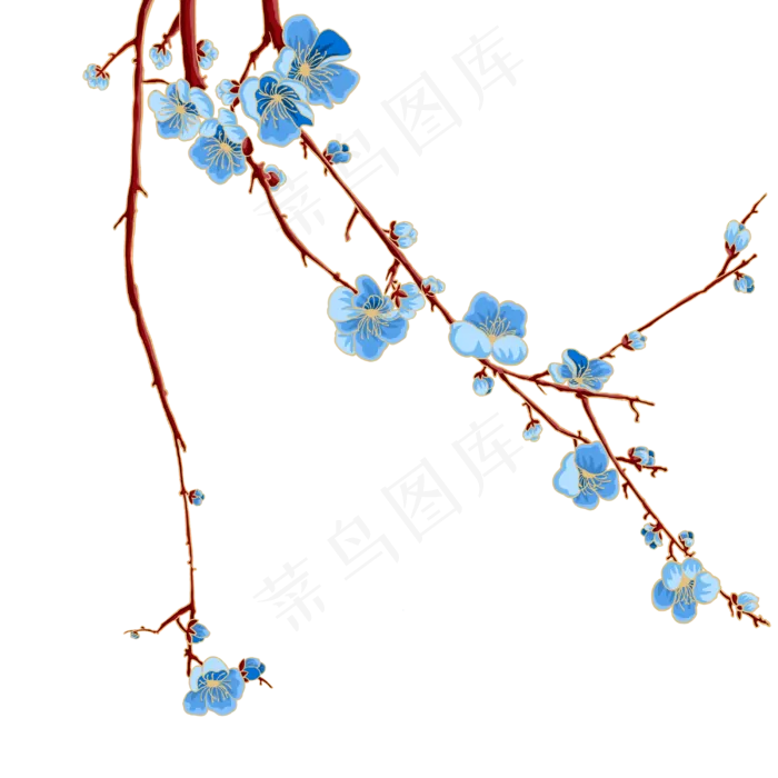 国潮蓝色梅花枝(3000X3000(DPI:300))psd模版下载