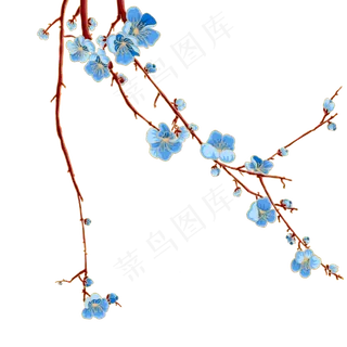 国潮蓝色梅花枝