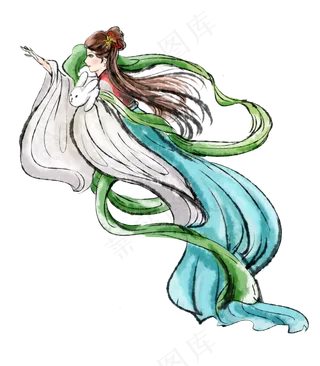 手绘传统古典水墨嫦娥