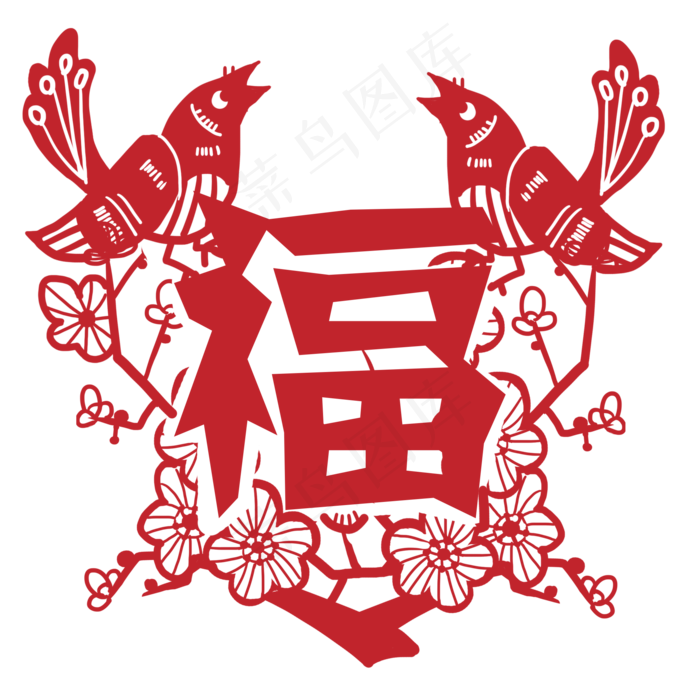 梅花枝头小鸟剪纸(2000X2000(DPI:300))psd模版下载