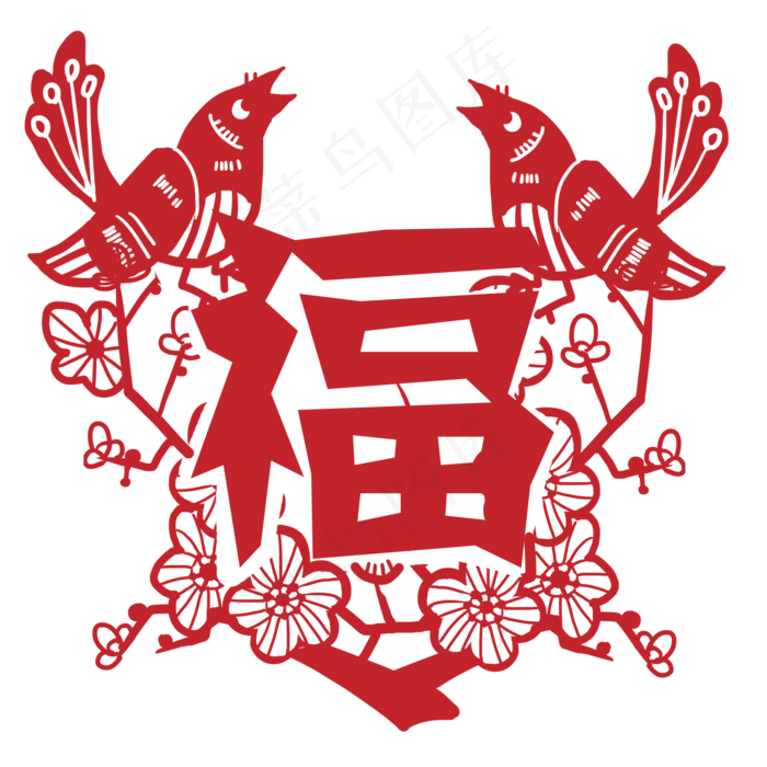 梅花枝头小鸟剪纸(2000X2000(DPI:300))psd模版下载