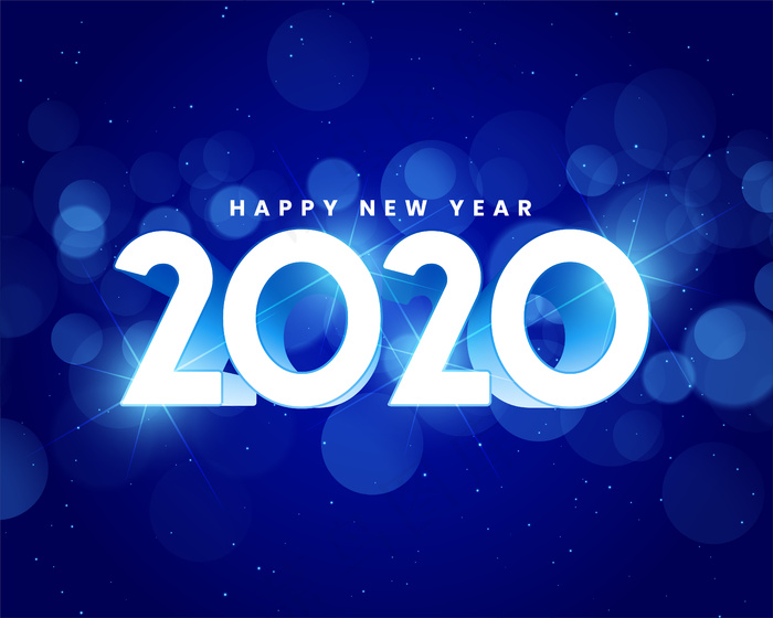 蓝色闪亮2020新年快乐背景