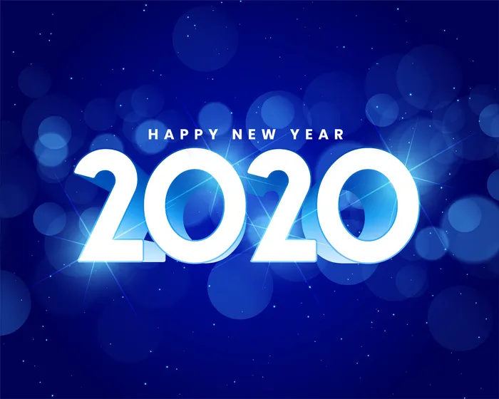 蓝色闪亮2020新年快乐背景eps,ai矢量模版下载