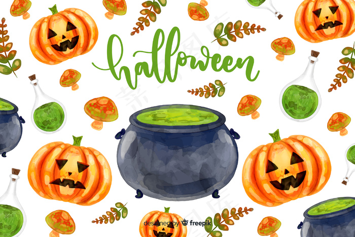 水彩画万圣节背景