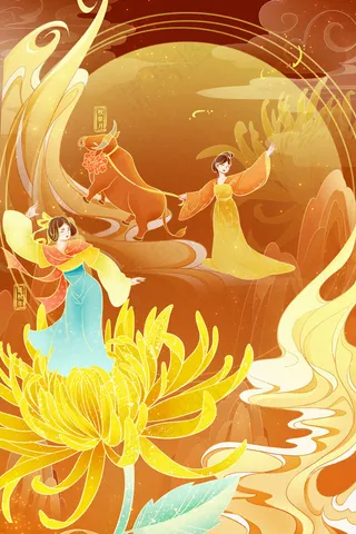 金色描边国潮风节气秋分传统习俗