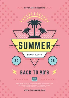 夏日海滩派对宣传单,DM传单或海报模板排版风格。
