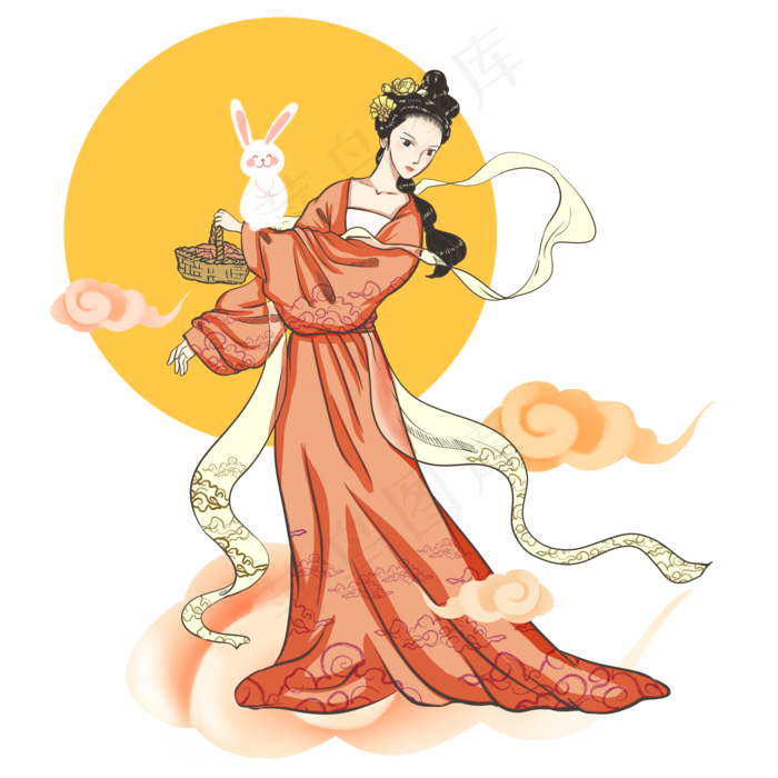 中秋嫦娥奔月古典仙子玉兔(3500X3500(DPI:300))psd模版下载