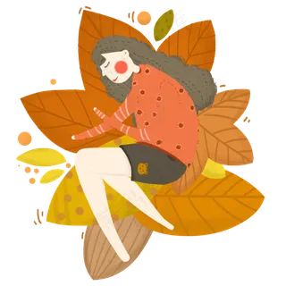 秋天女孩躺在红色落叶上