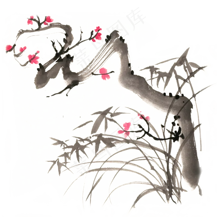 水墨画梅竹兰(4724X4724(DPI:300))psd模版下载