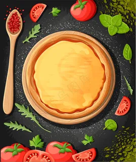 比萨菜单黑板卡通背景与新鲜配料插图比萨店宣传单,DM传单背景。两条横幅banner，木质背景和黑板上有配料文字。