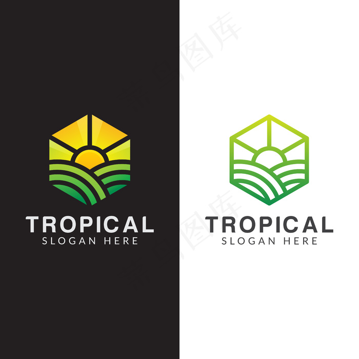 农业标志，热带植物标志集线条艺术风格