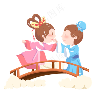 七夕卡通牛郎织女素材