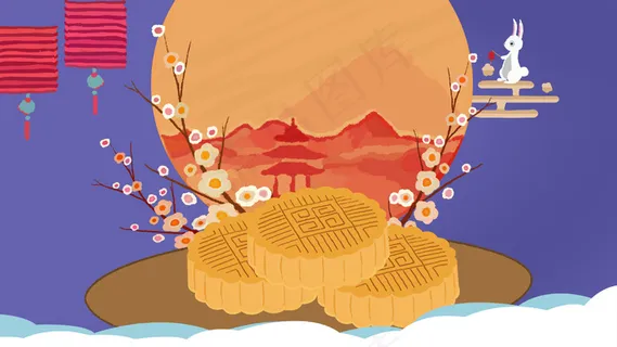 中秋节月亮与月饼中秋