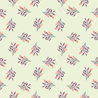 柠檬水紫色叶子和粉红色柠檬抽象食品印花无缝图案