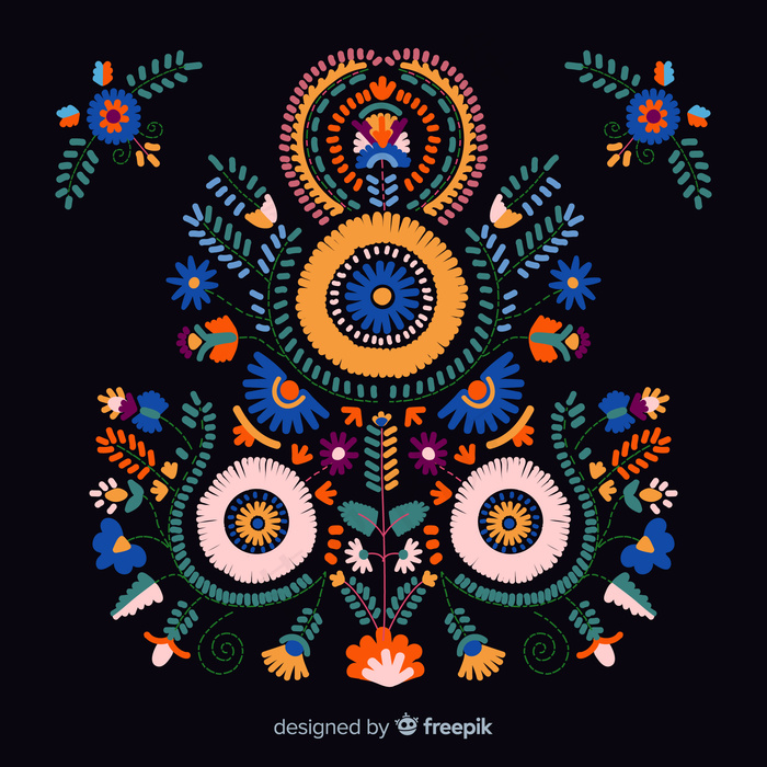 刺绣墨西哥花卉背景
