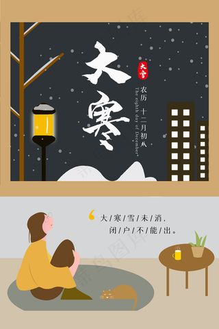 大气简洁卡通大寒节海报