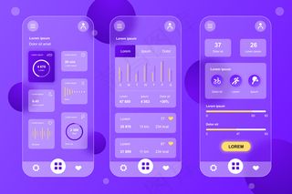 健康追踪glassmorphic design neumorphic elements kit for mobile app ui ux gui屏幕集