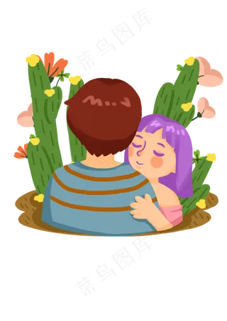 手绘时尚卡通情侣