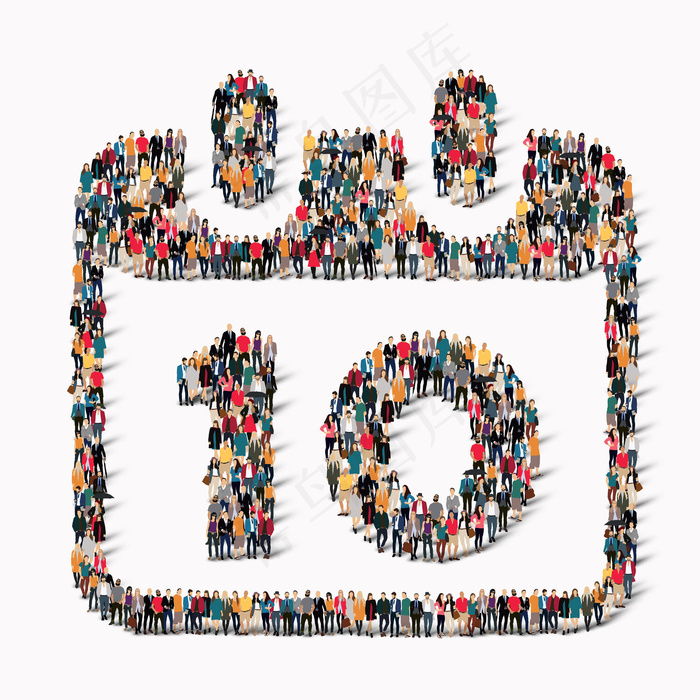 一大群人在日历日期图标假日的形状。插图