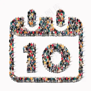 一大群人在日历日期图标假日的形状。插图