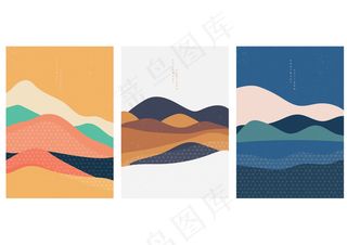 日本风格矢量自然景观插画。日本传统的几何学。亚洲设计中的高山。抽象艺术。