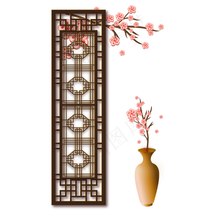 中国风窗户梅花装饰(2000*2000px 300 dpi )ai矢量模版下载