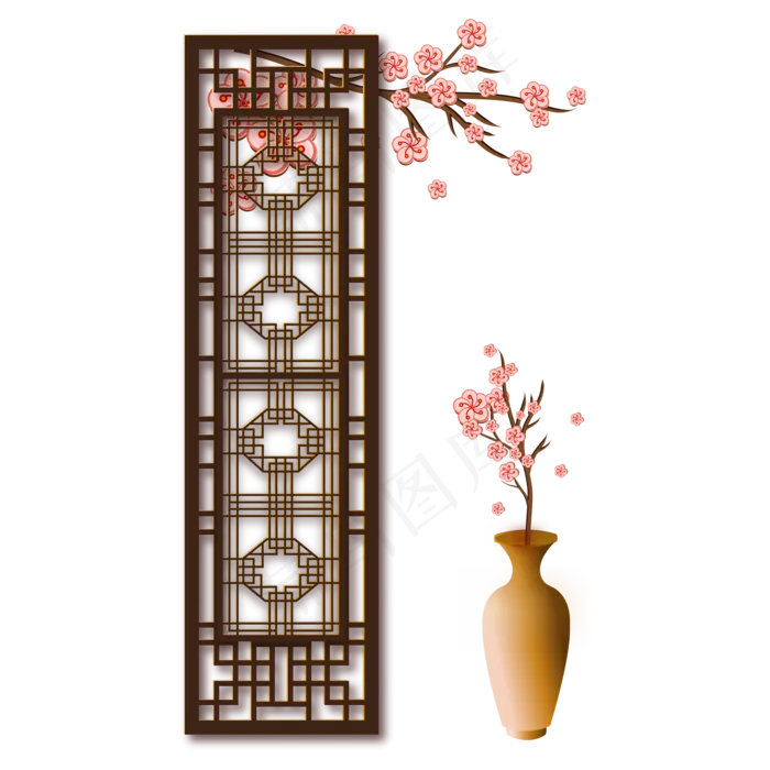 中国风窗户梅花装饰(2000*2000px 300 dpi )ai矢量模版下载