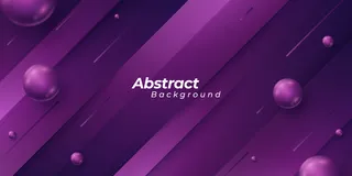 紫色背景与三维风格的形状块和闪闪发光的抽象球。