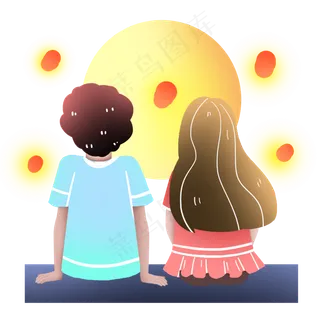 中秋节情侣赏月花灯素材