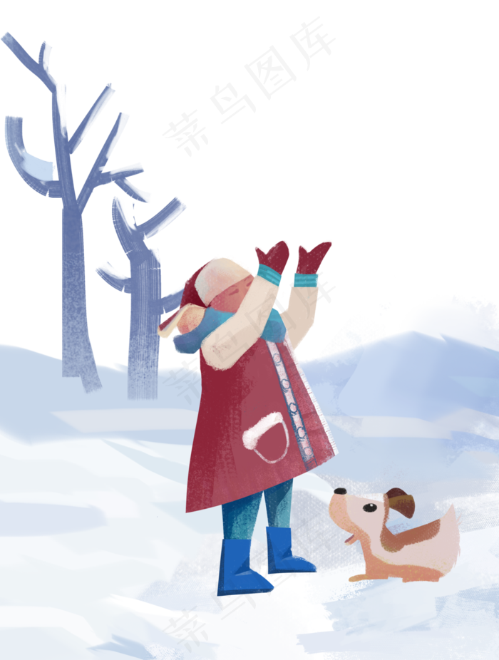 立冬雪地看雪的小孩与狗(2893X3827(DPI:300))psd模版下载