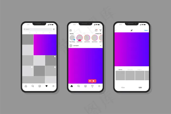 Instagram手机接口eps,ai矢量模版下载
