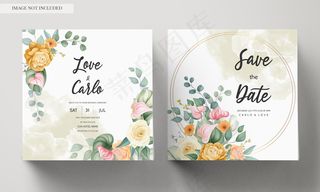 婚礼请柬模板上有美丽绽放的彩色花朵