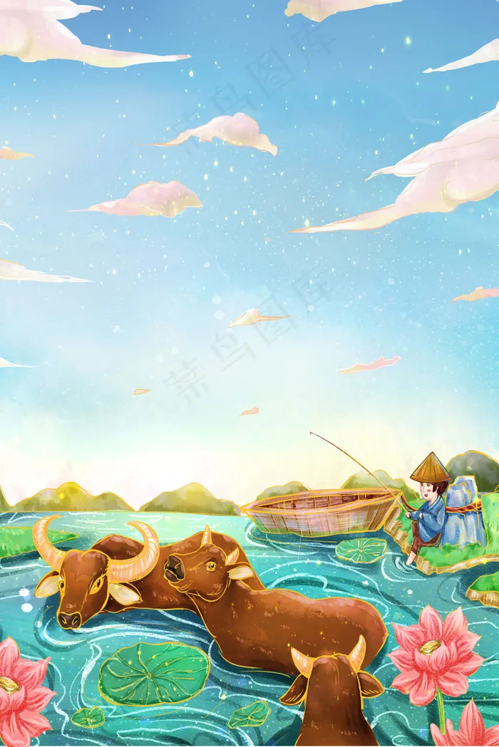 2021牛年清新牧童放牛