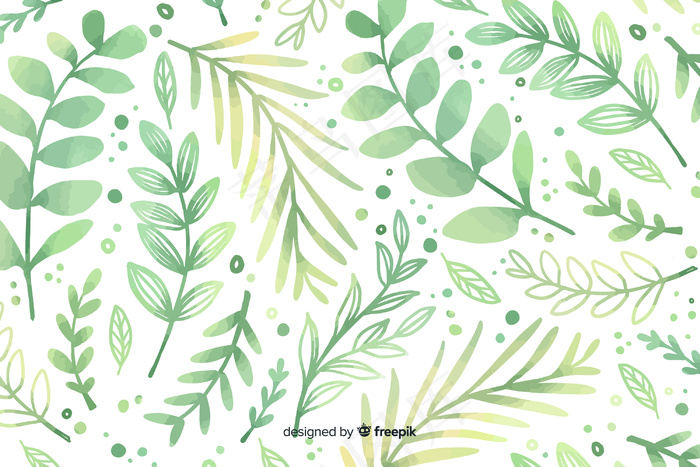 单色水彩绿色花朵背景