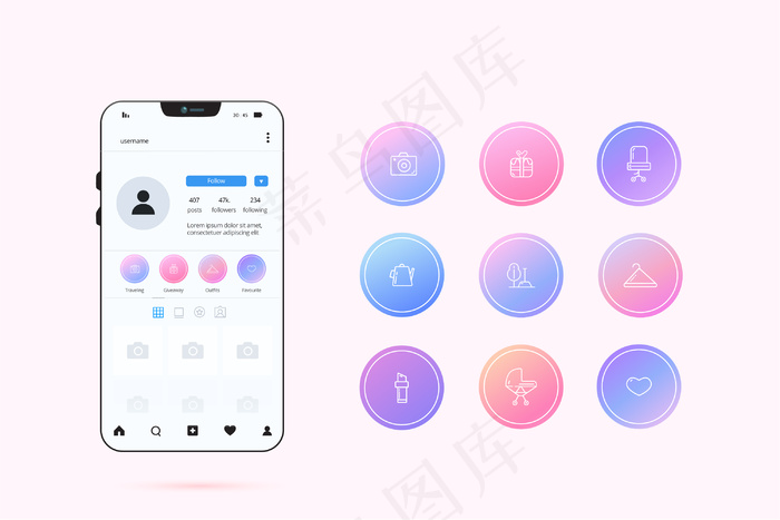 Instagram gradient故事亮点eps,ai矢量模版下载